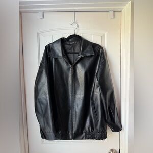 Women’s Black Leather Zip Front Jacket by Automet